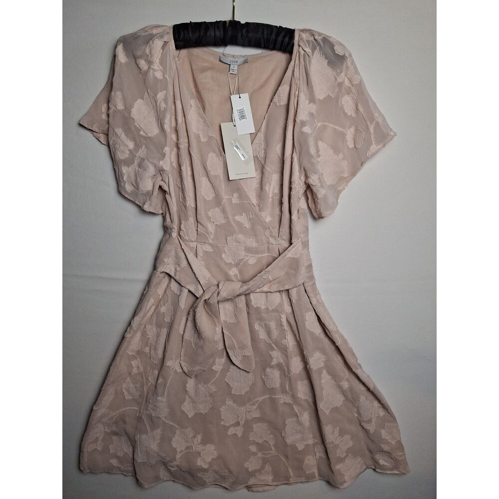 JOIE Blush Pink Floral Jacquard Wrap Dress V- Neck Flutter Sleeve Size 2 NWT